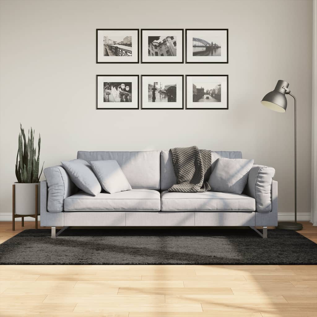 gulvtæppe ISTAN 100x200 cm lang luv skinnende look antracitgrå