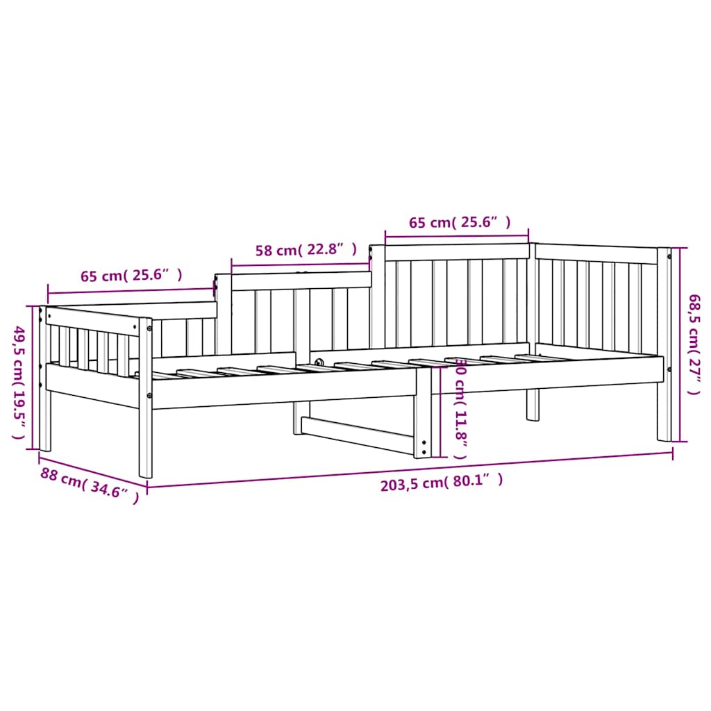daybed 80x200 cm massivt fyrretræ sort