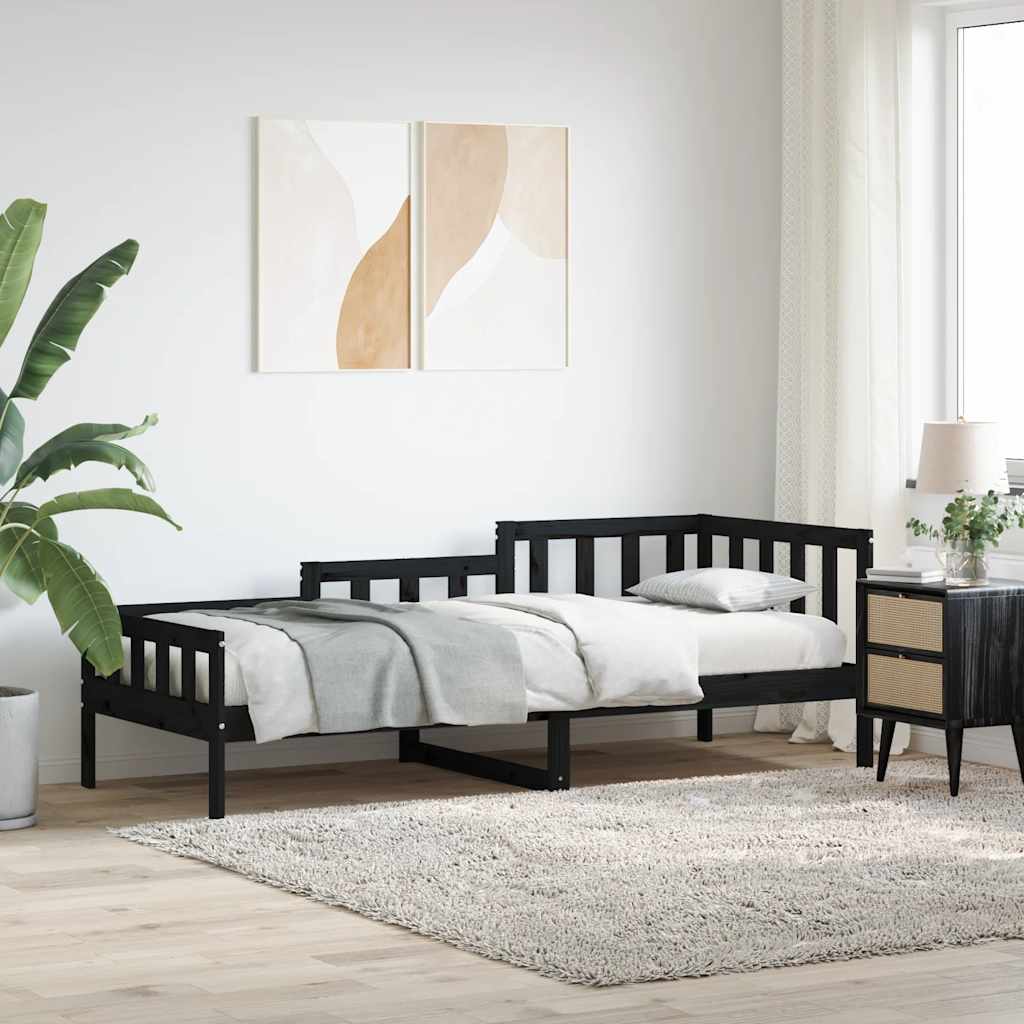 daybed 80x200 cm massivt fyrretræ sort