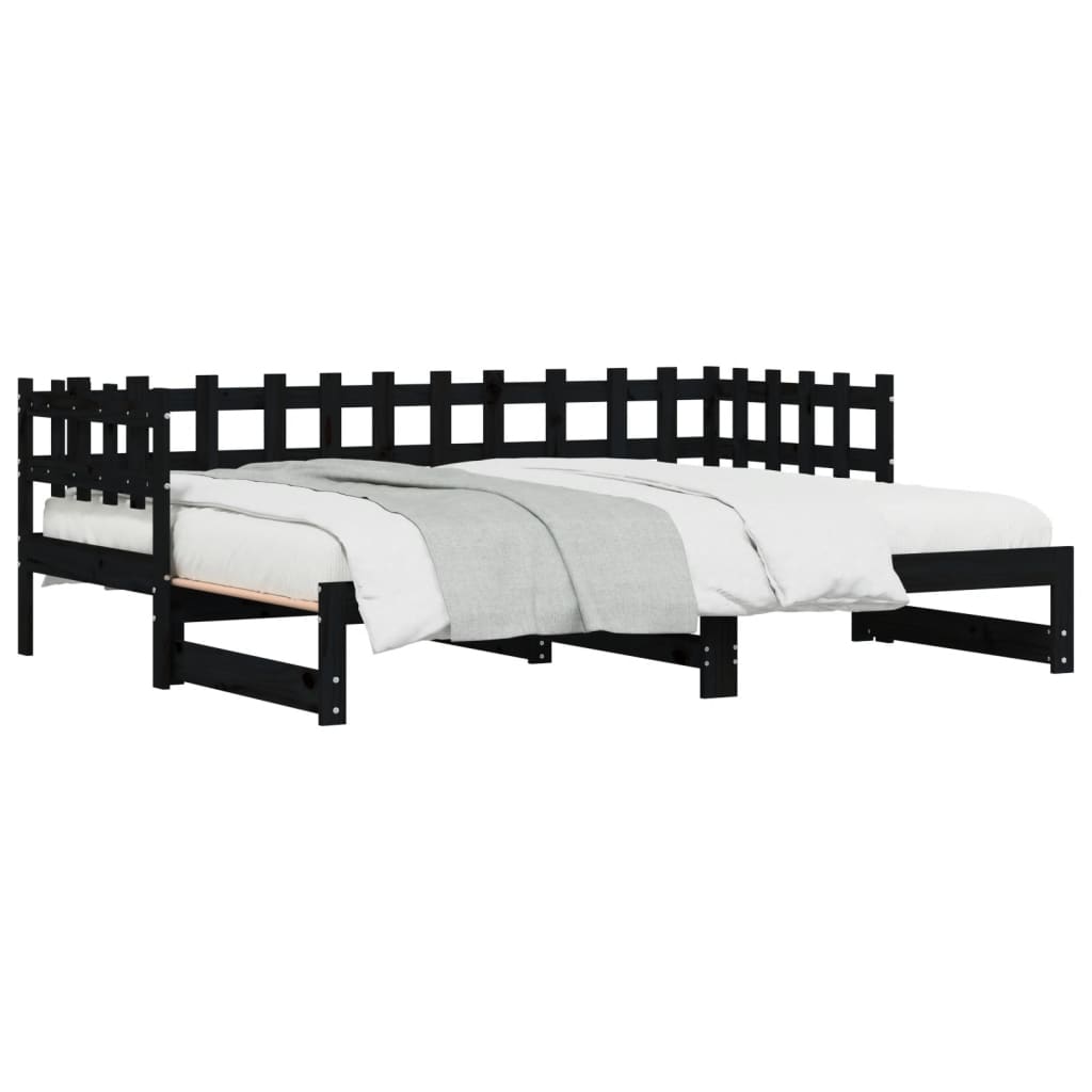 daybed med udtræk 2x(80x200) cm massivt fyrretræ sort