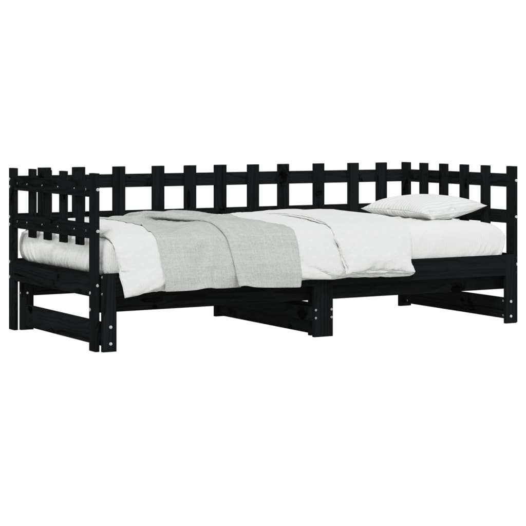 daybed med udtræk 2x(80x200) cm massivt fyrretræ sort