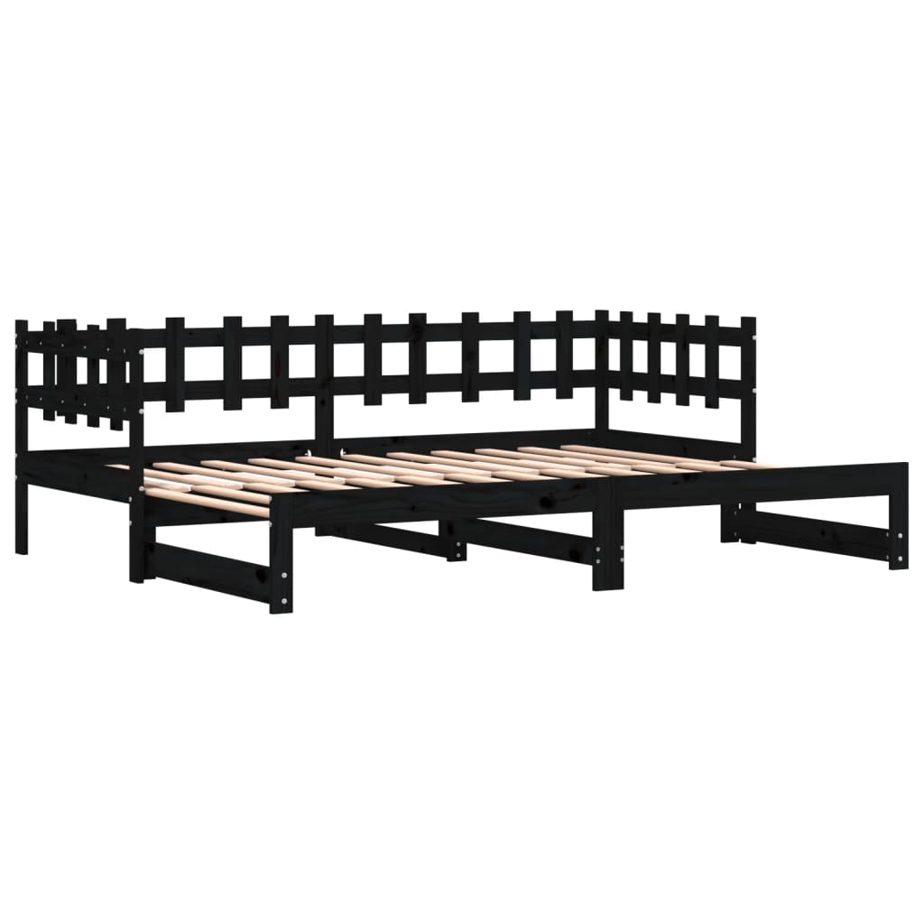 daybed med udtræk 2x(80x200) cm massivt fyrretræ sort