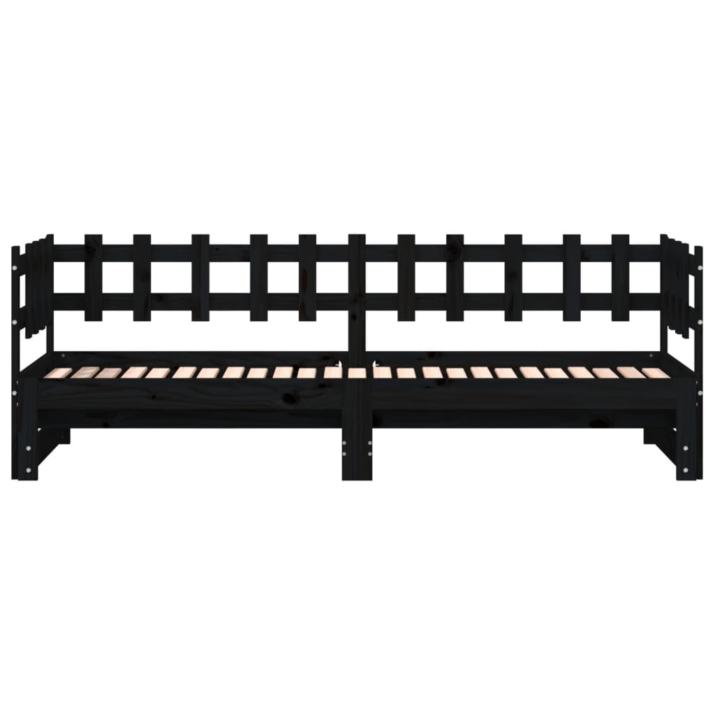 daybed med udtræk 2x(80x200) cm massivt fyrretræ sort
