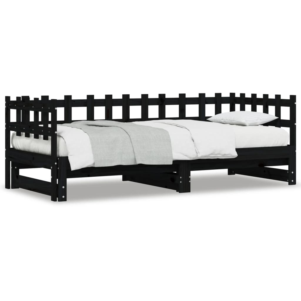 daybed med udtræk 2x(90x200) cm massivt fyrretræ sort