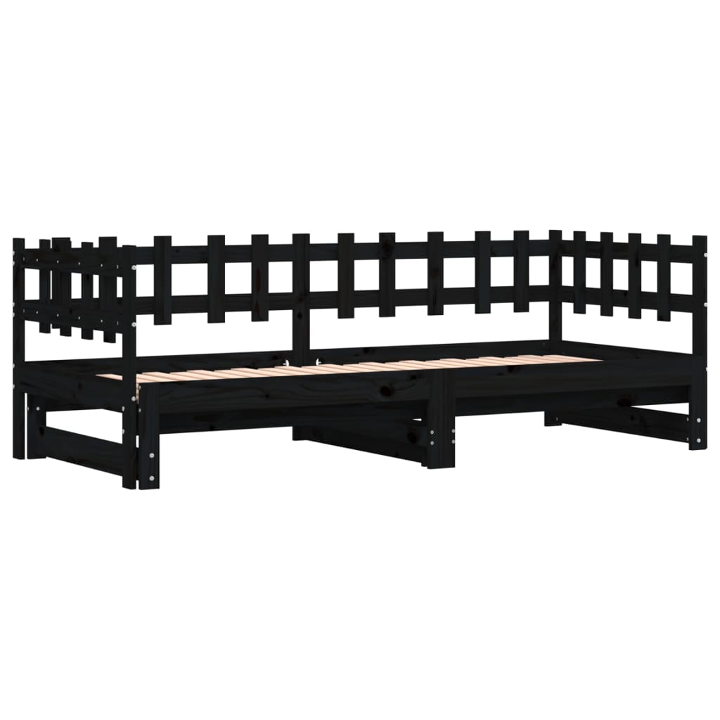 daybed med udtræk 2x(90x200) cm massivt fyrretræ sort