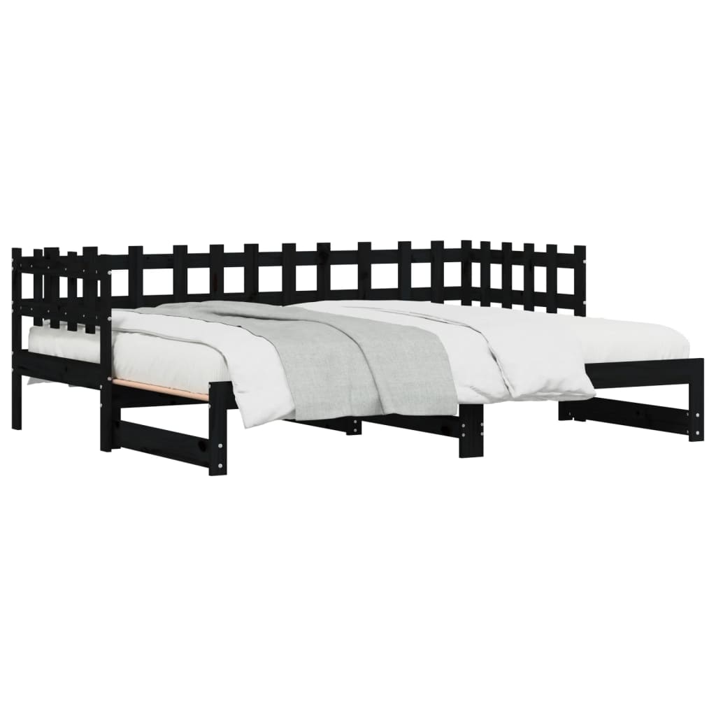 daybed med udtræk 2x(90x200) cm massivt fyrretræ sort