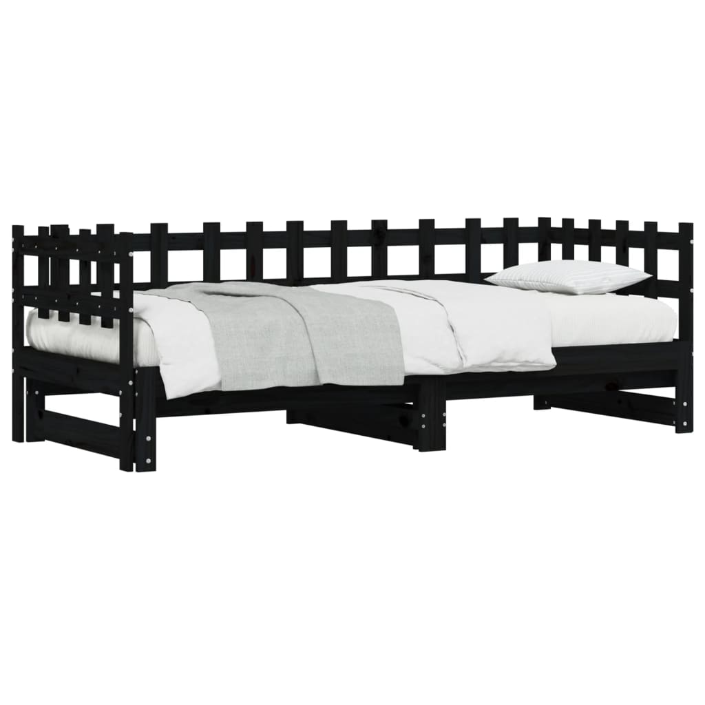 daybed med udtræk 2x(90x200) cm massivt fyrretræ sort