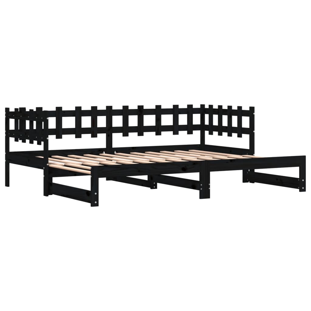 daybed med udtræk 2x(90x200) cm massivt fyrretræ sort