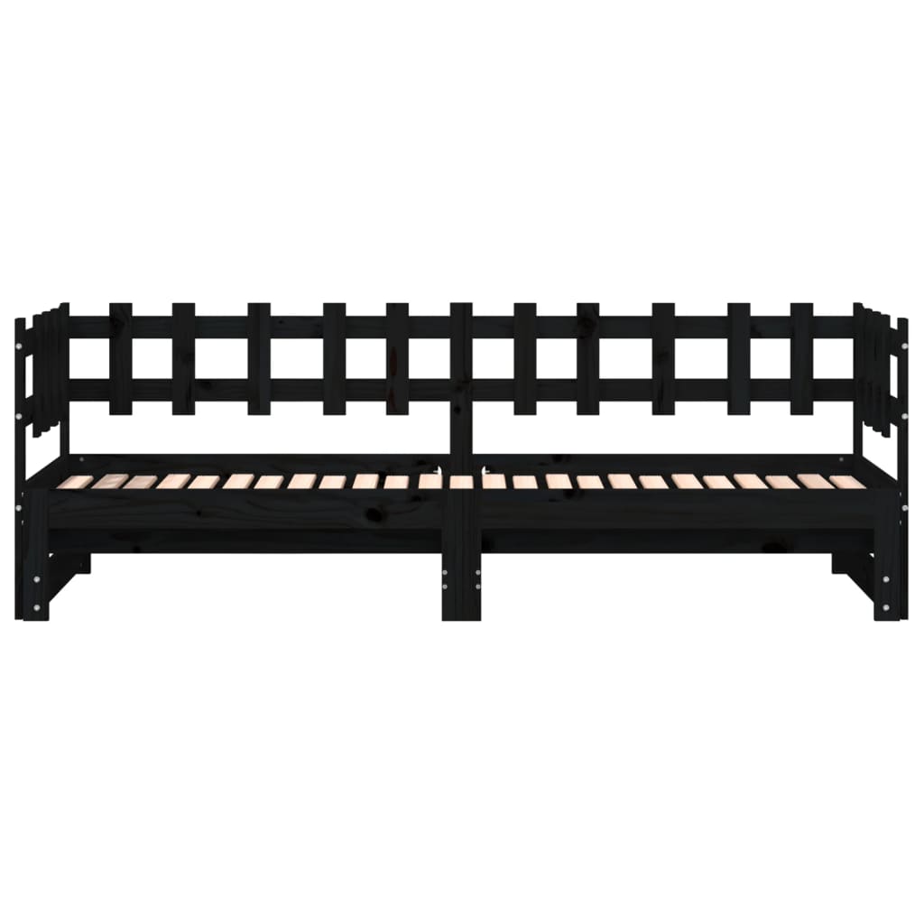 daybed med udtræk 2x(90x200) cm massivt fyrretræ sort