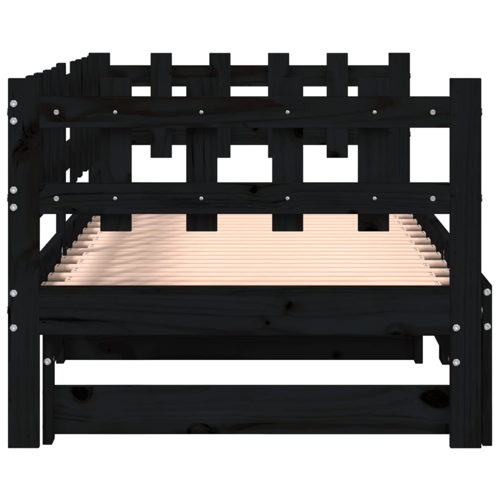 daybed med udtræk 2x(90x200) cm massivt fyrretræ sort