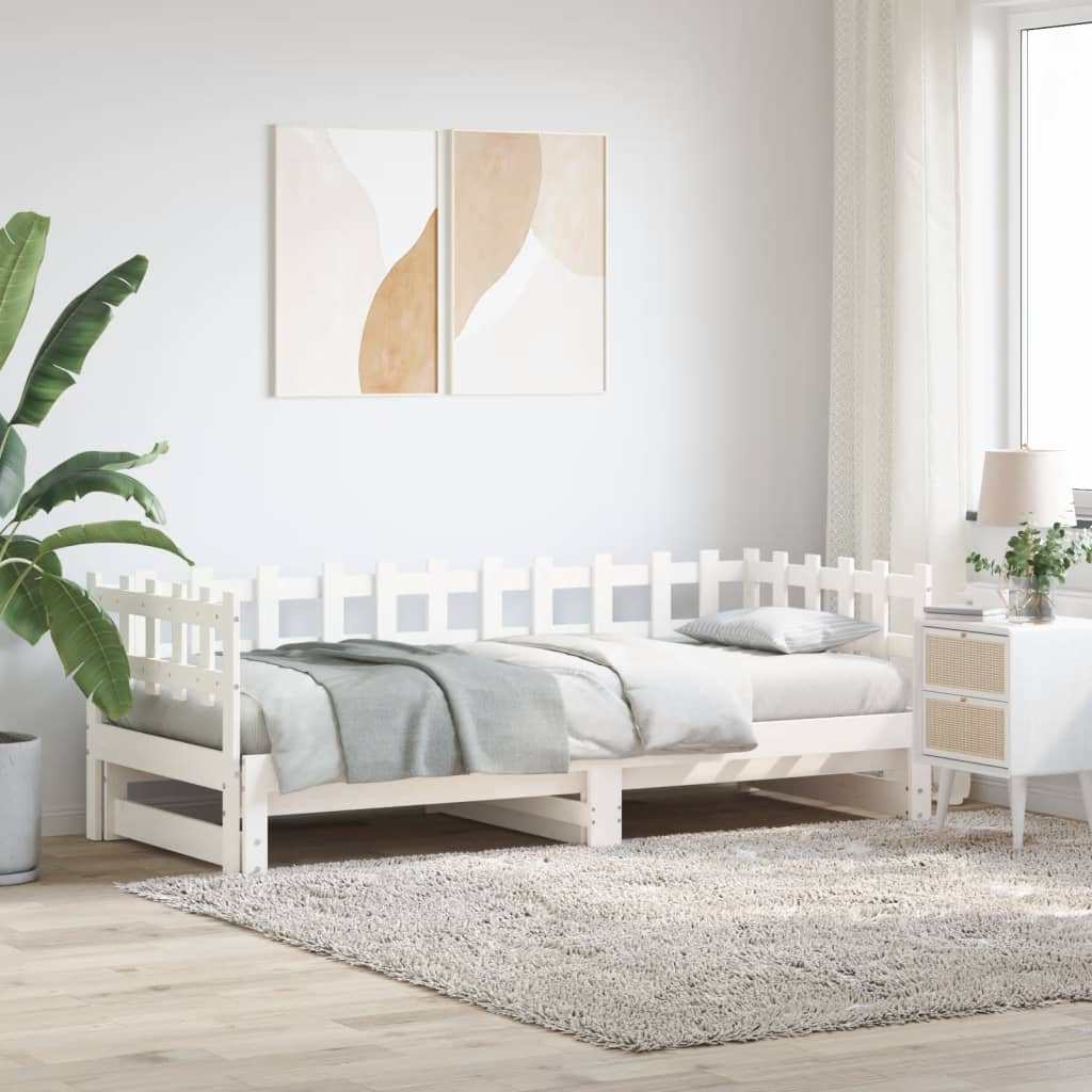 daybed med udtræk 2x(90x190) cm massivt fyrretræ hvid