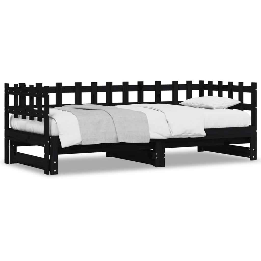 daybed med udtræk 2x(90x190) cm massivt fyrretræ sort