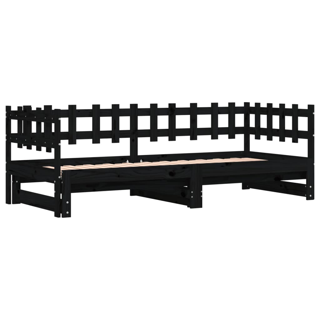 daybed med udtræk 2x(90x190) cm massivt fyrretræ sort