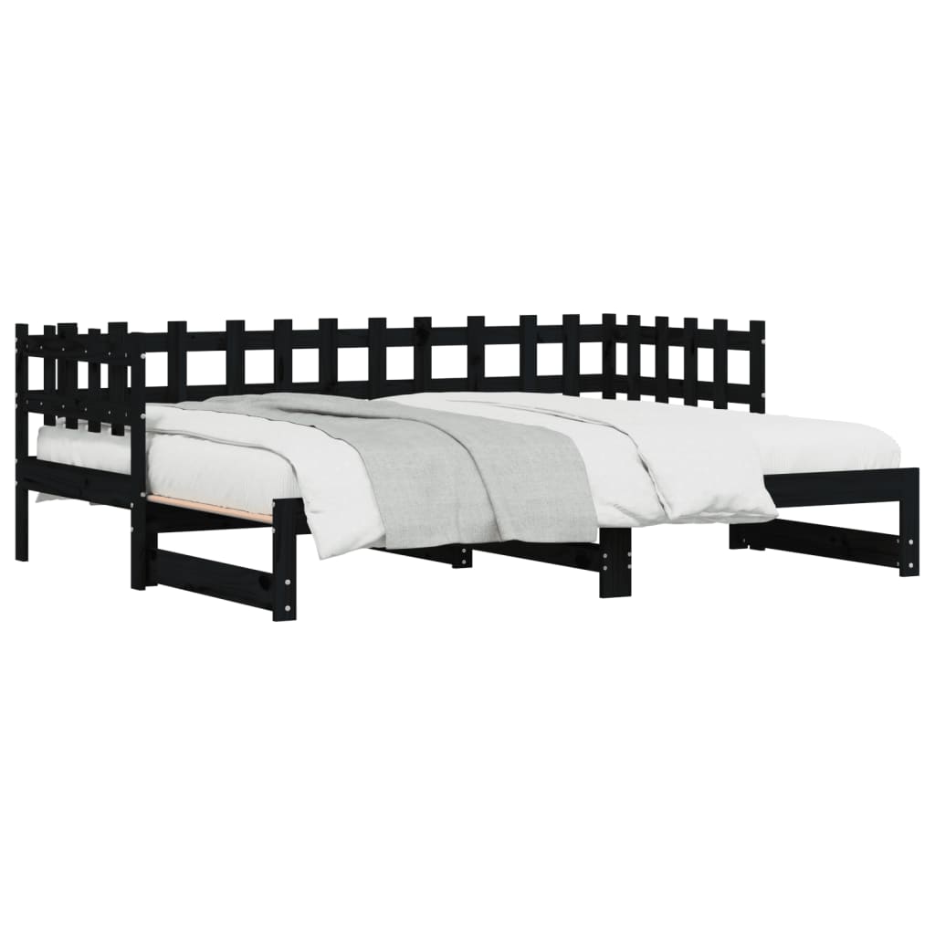 daybed med udtræk 2x(90x190) cm massivt fyrretræ sort