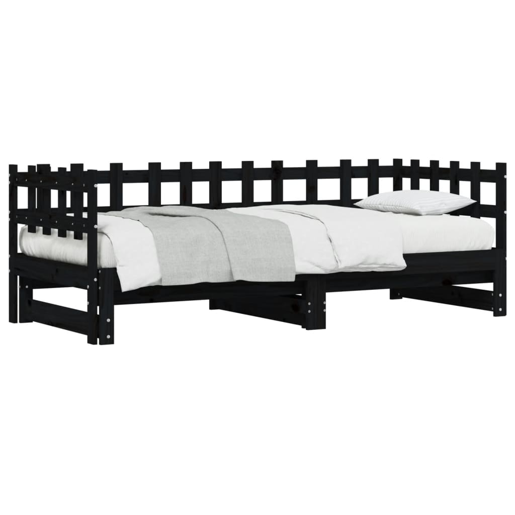 daybed med udtræk 2x(90x190) cm massivt fyrretræ sort