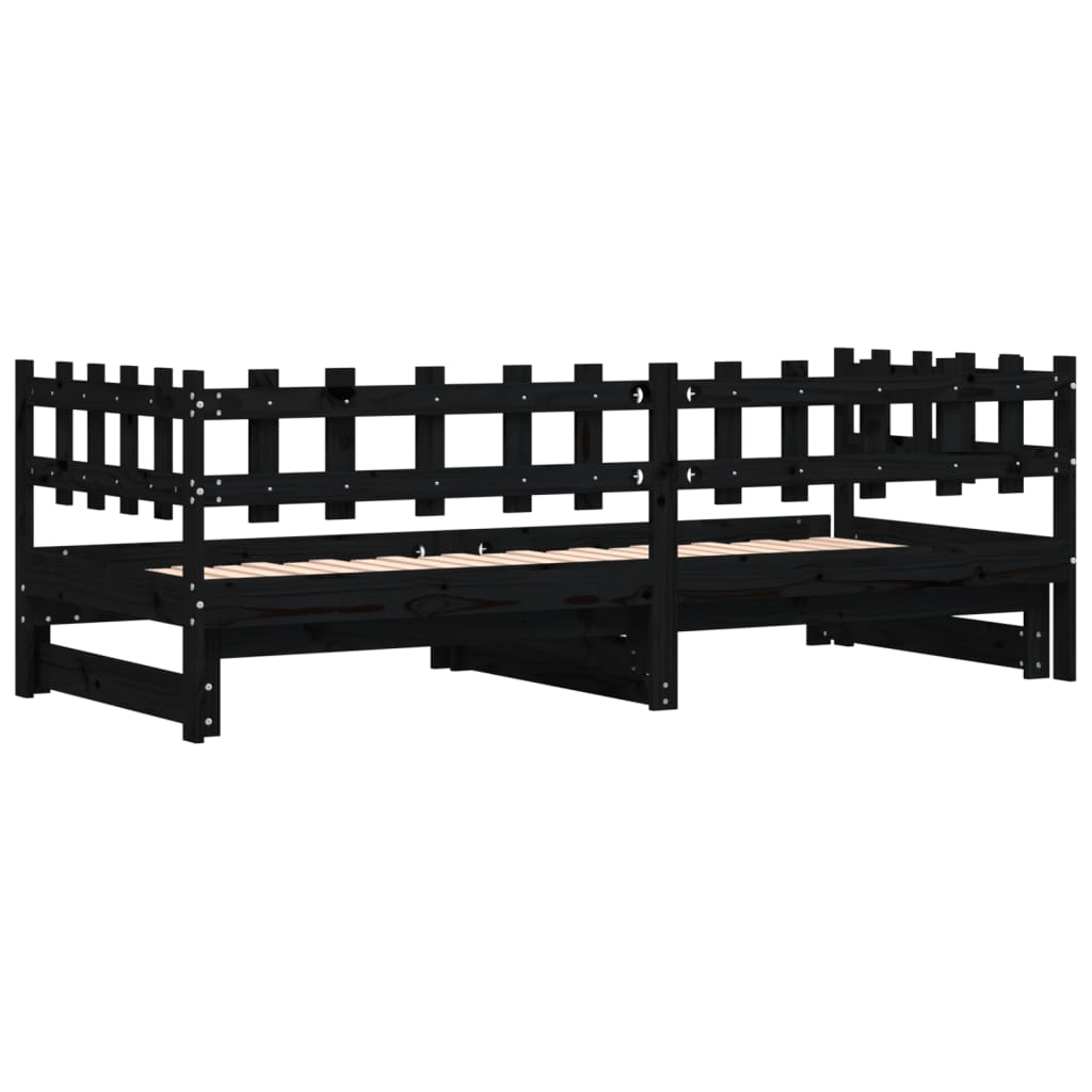 daybed med udtræk 2x(90x190) cm massivt fyrretræ sort