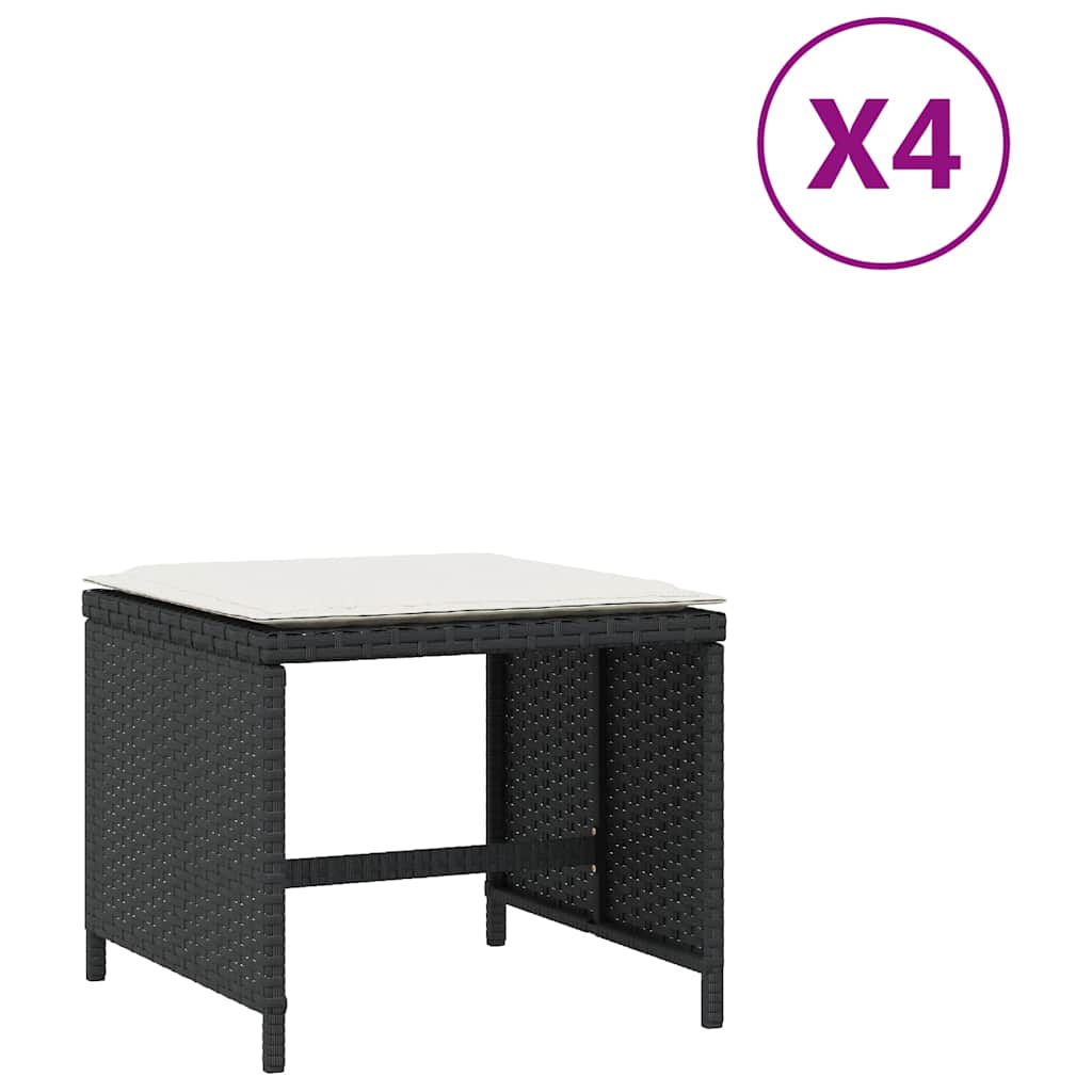 haveskammel med hynder 4 stk. 41x41x36 cm polyrattan sort