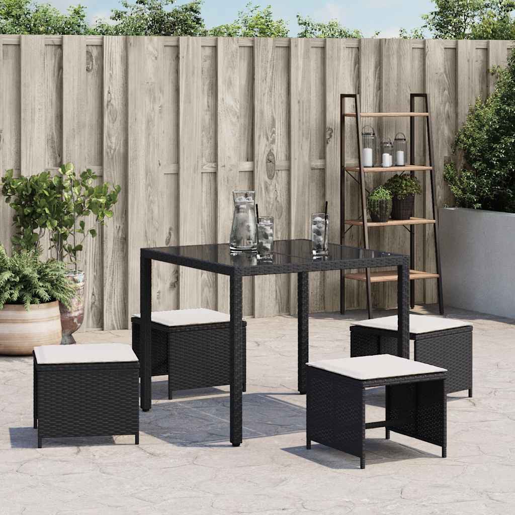 haveskammel med hynder 4 stk. 41x41x36 cm polyrattan sort