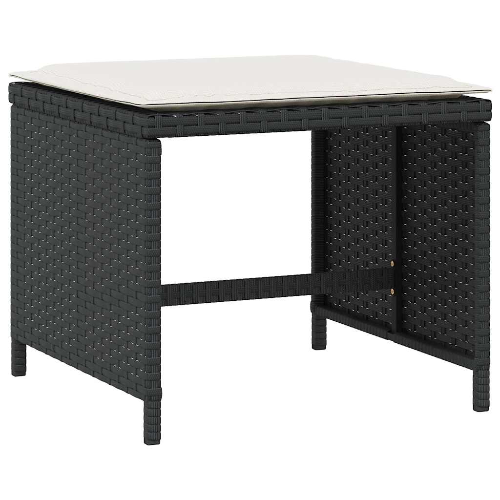 haveskammel med hynder 4 stk. 41x41x36 cm polyrattan sort