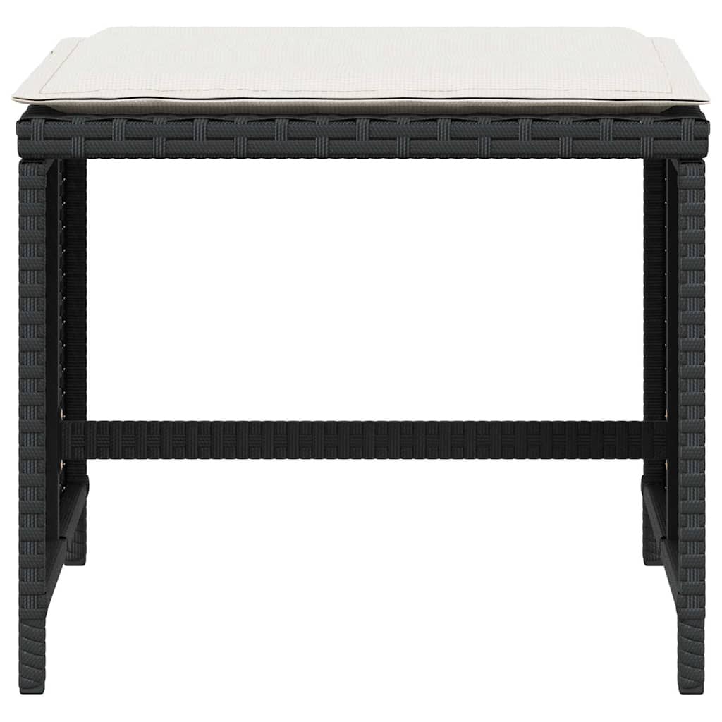 haveskammel med hynder 4 stk. 41x41x36 cm polyrattan sort