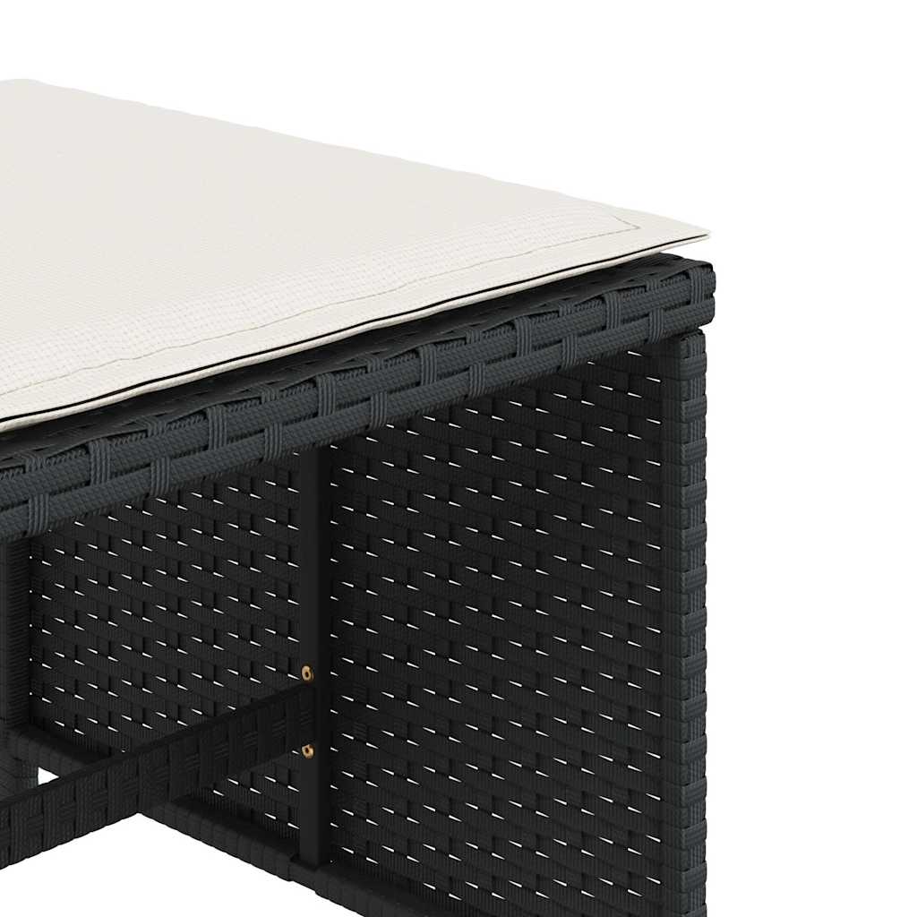 haveskammel med hynder 4 stk. 41x41x36 cm polyrattan sort