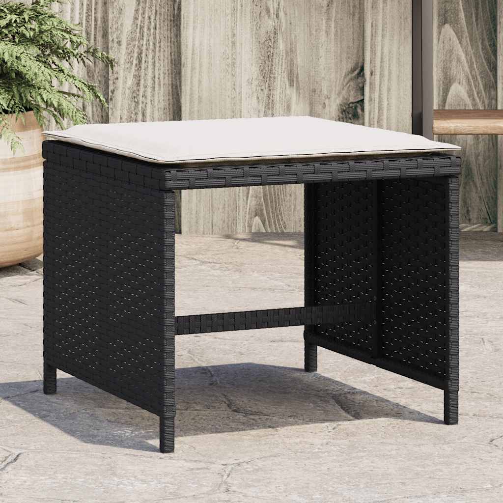 haveskammel med hynder 4 stk. 41x41x36 cm polyrattan sort