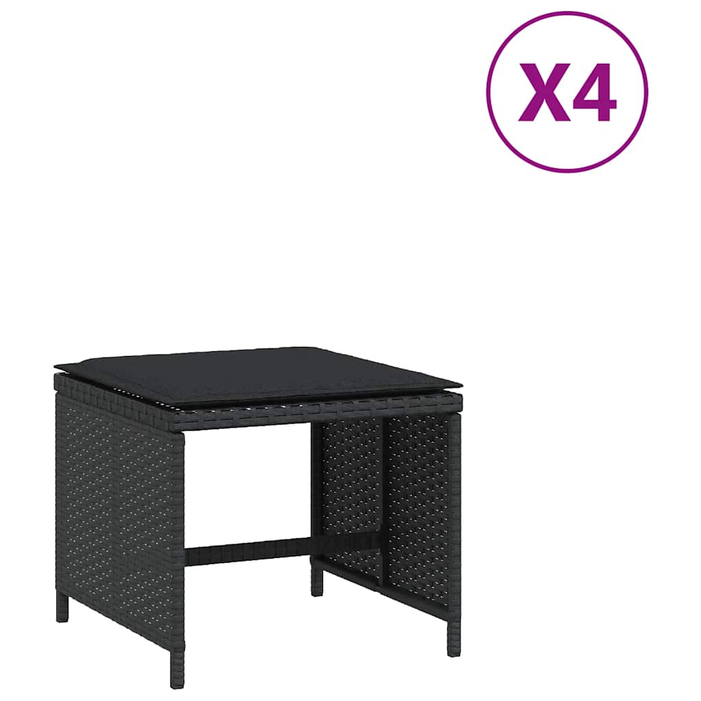 haveskammel med hynder 4 stk. 41x41x36 cm polyrattan sort