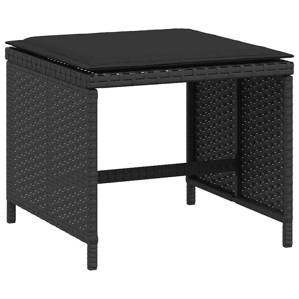 haveskammel med hynder 4 stk. 41x41x36 cm polyrattan sort