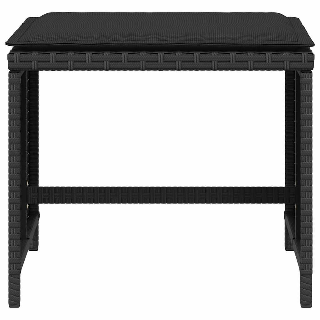 haveskammel med hynder 4 stk. 41x41x36 cm polyrattan sort