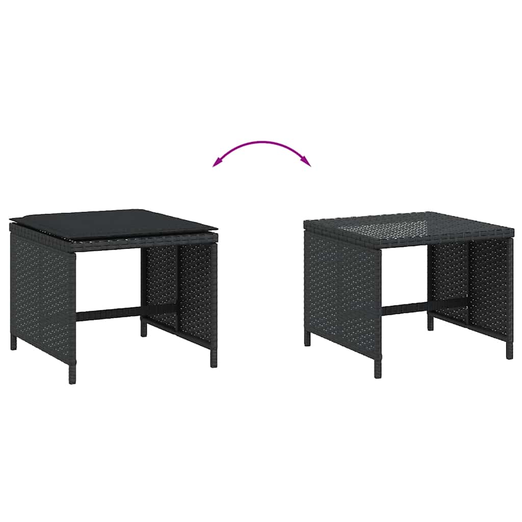 haveskammel med hynder 4 stk. 41x41x36 cm polyrattan sort