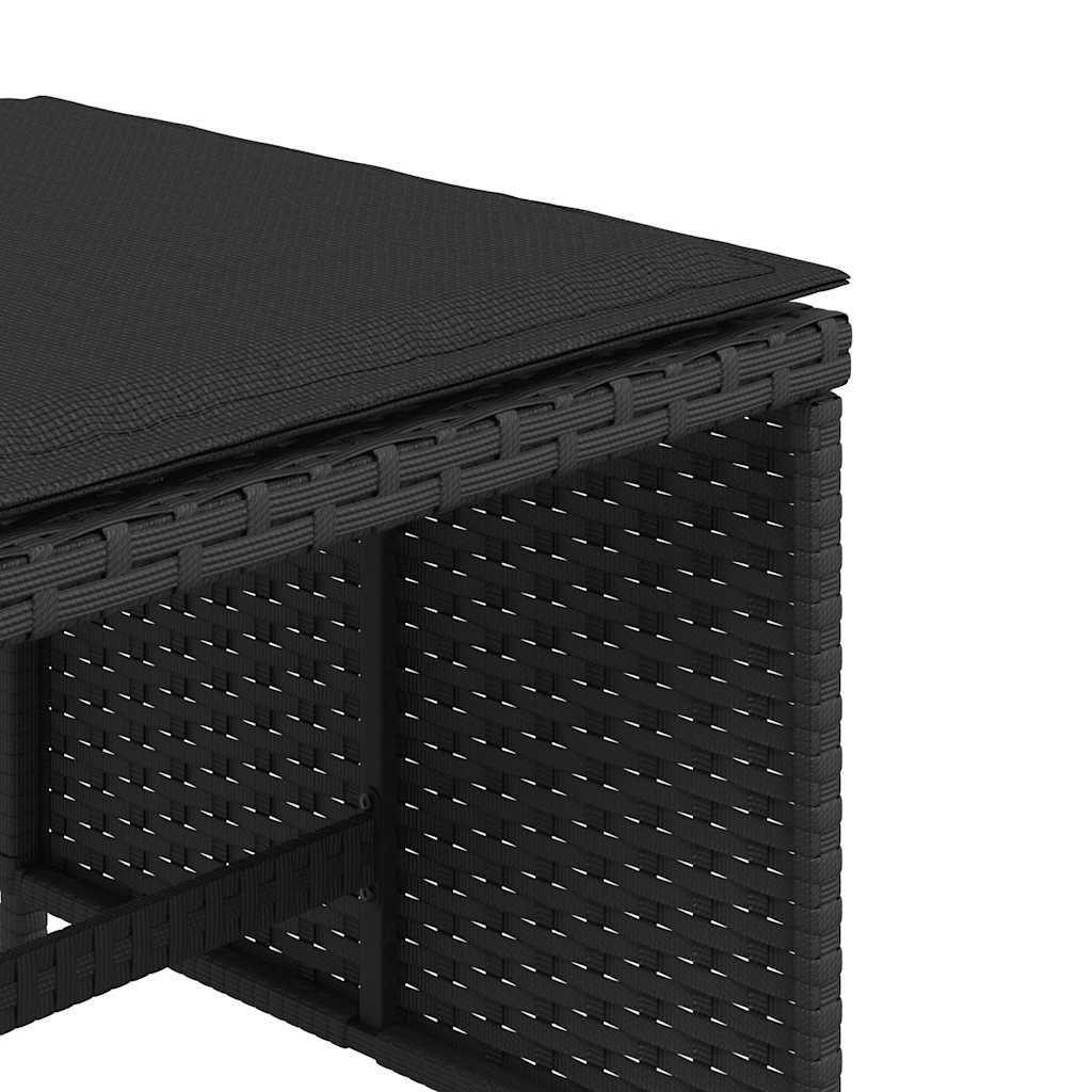 haveskammel med hynder 4 stk. 41x41x36 cm polyrattan sort