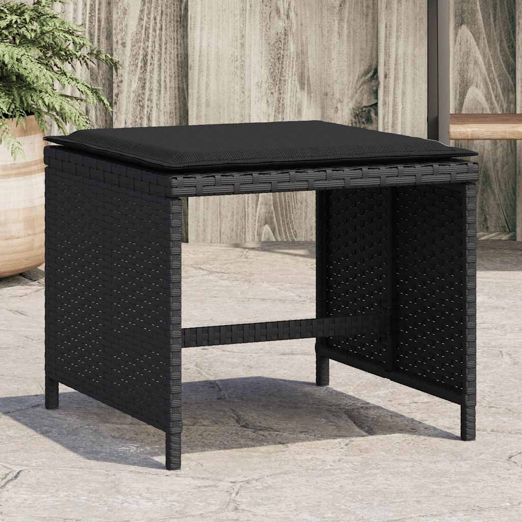 haveskammel med hynder 4 stk. 41x41x36 cm polyrattan sort