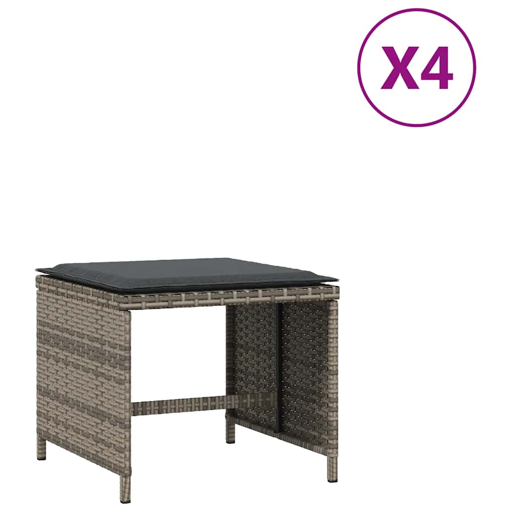 haveskamler 4 stk. med hynder 41x41x36 cm polyrattan grå
