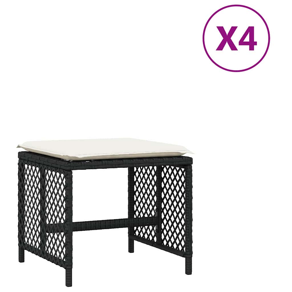 haveskammel med hynder 4 stk. 41x41x36 cm polyrattan sort