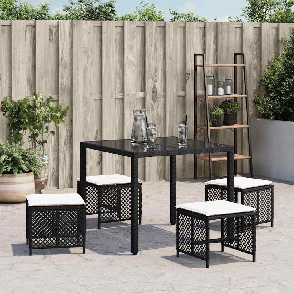 haveskammel med hynder 4 stk. 41x41x36 cm polyrattan sort