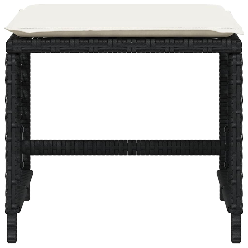 haveskammel med hynder 4 stk. 41x41x36 cm polyrattan sort