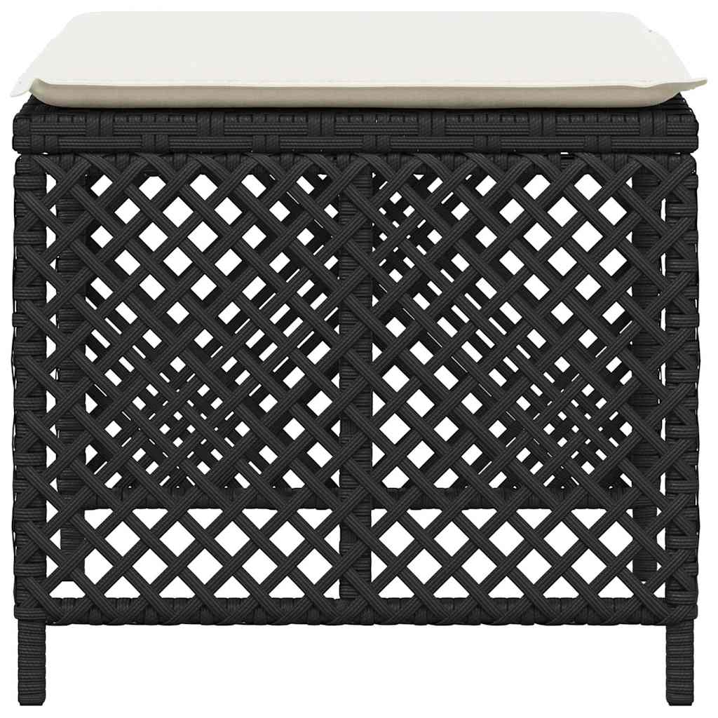 haveskammel med hynder 4 stk. 41x41x36 cm polyrattan sort