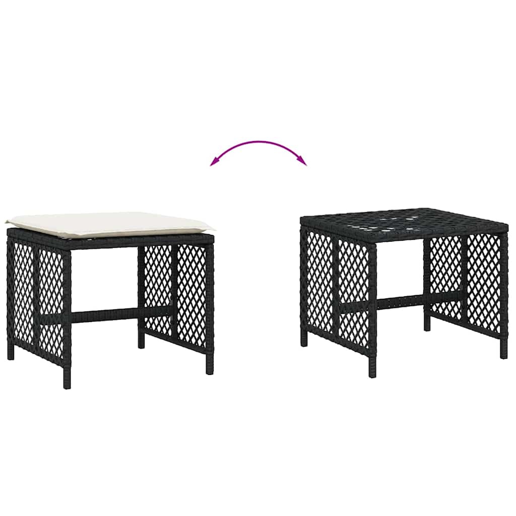 haveskammel med hynder 4 stk. 41x41x36 cm polyrattan sort