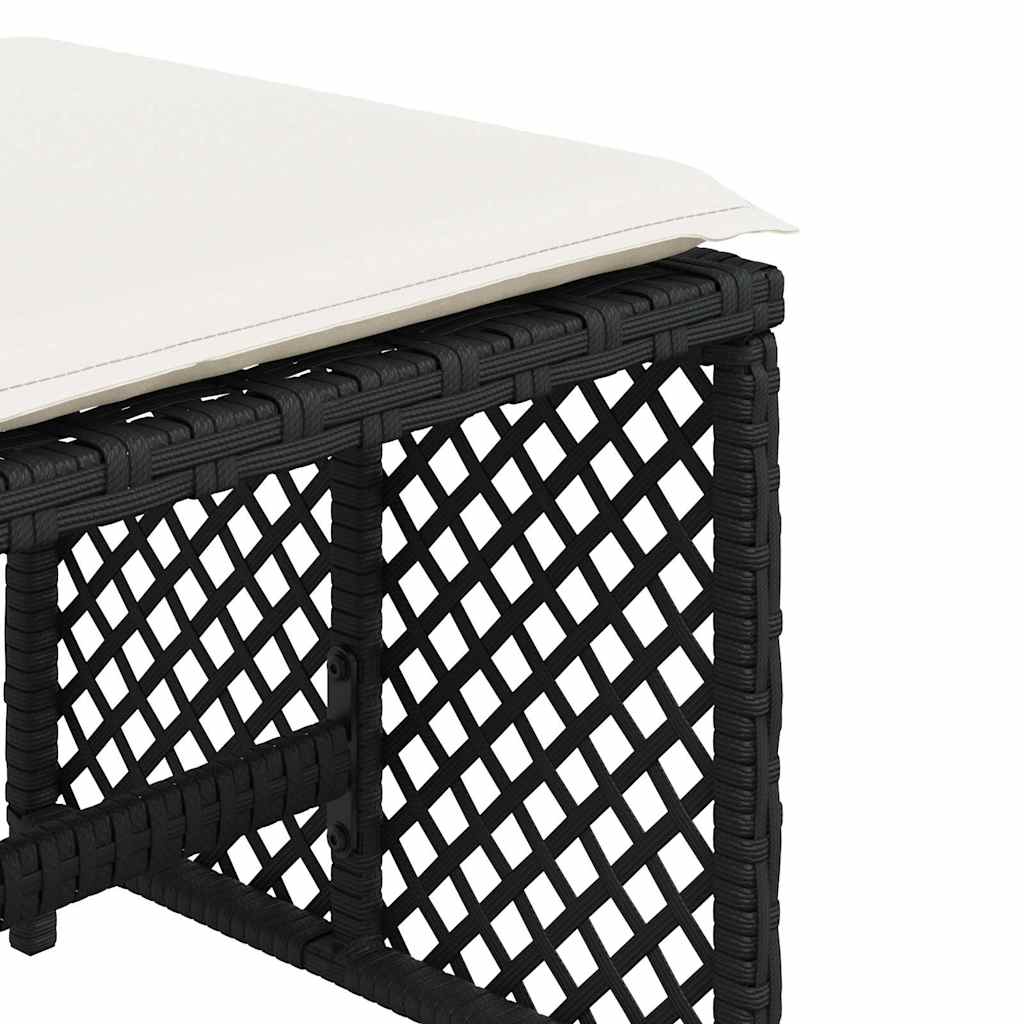 haveskammel med hynder 4 stk. 41x41x36 cm polyrattan sort