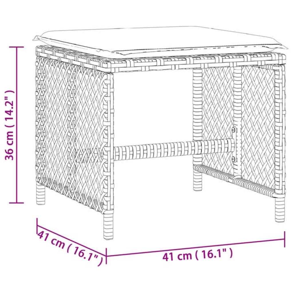 haveskammel med hynder 4 stk. 41x41x36 cm polyrattan sort