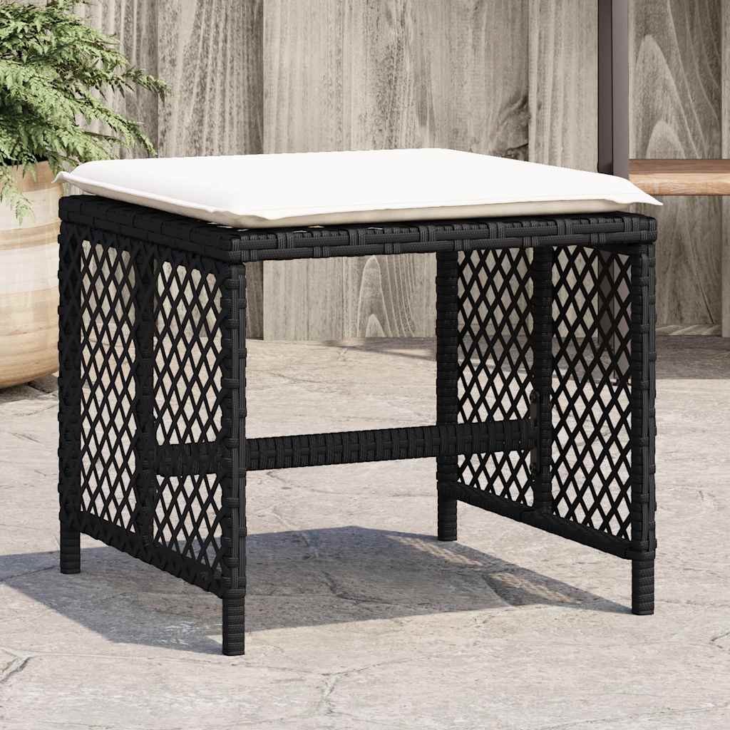 haveskammel med hynder 4 stk. 41x41x36 cm polyrattan sort