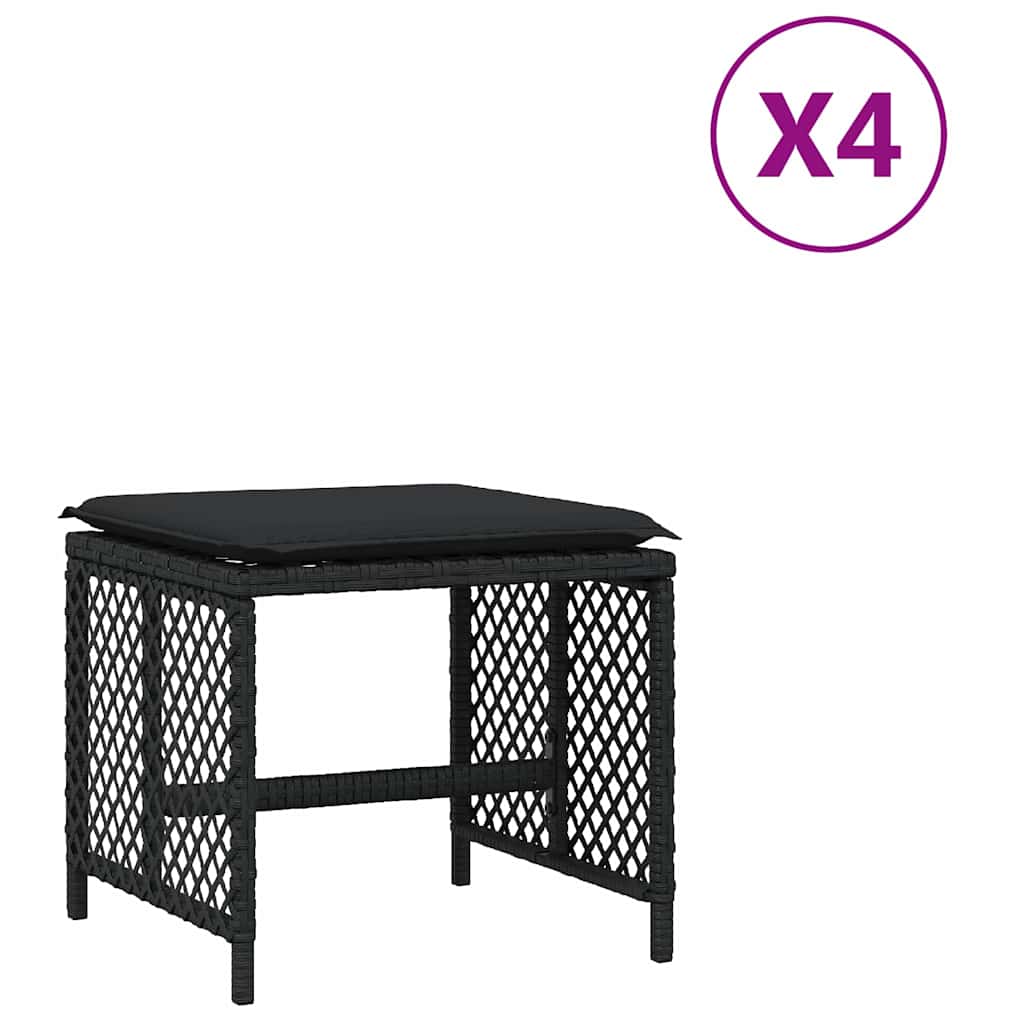 haveskammel med hynder 4 stk. 41x41x36 cm polyrattan sort