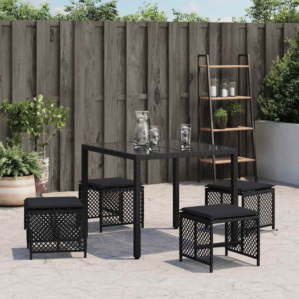 haveskammel med hynder 4 stk. 41x41x36 cm polyrattan sort