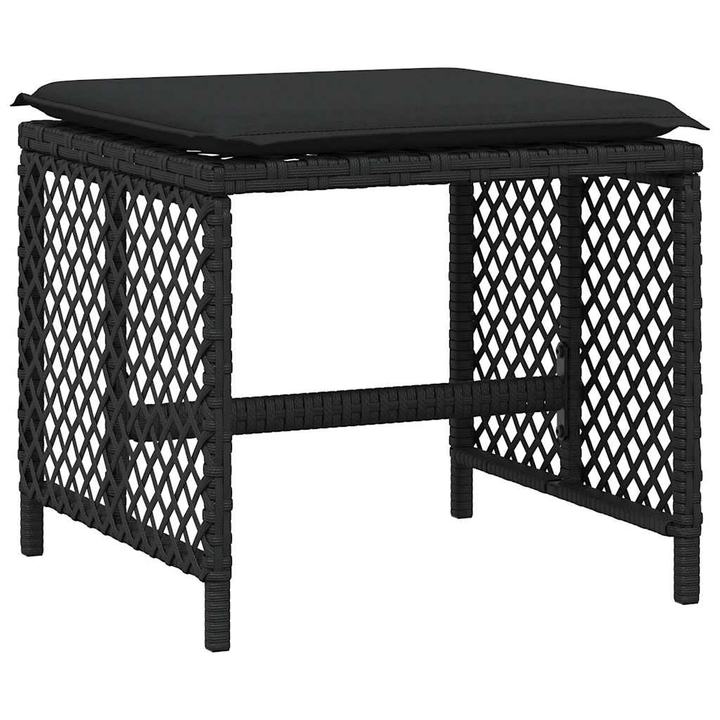 haveskammel med hynder 4 stk. 41x41x36 cm polyrattan sort