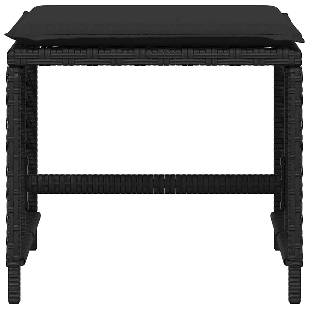 haveskammel med hynder 4 stk. 41x41x36 cm polyrattan sort