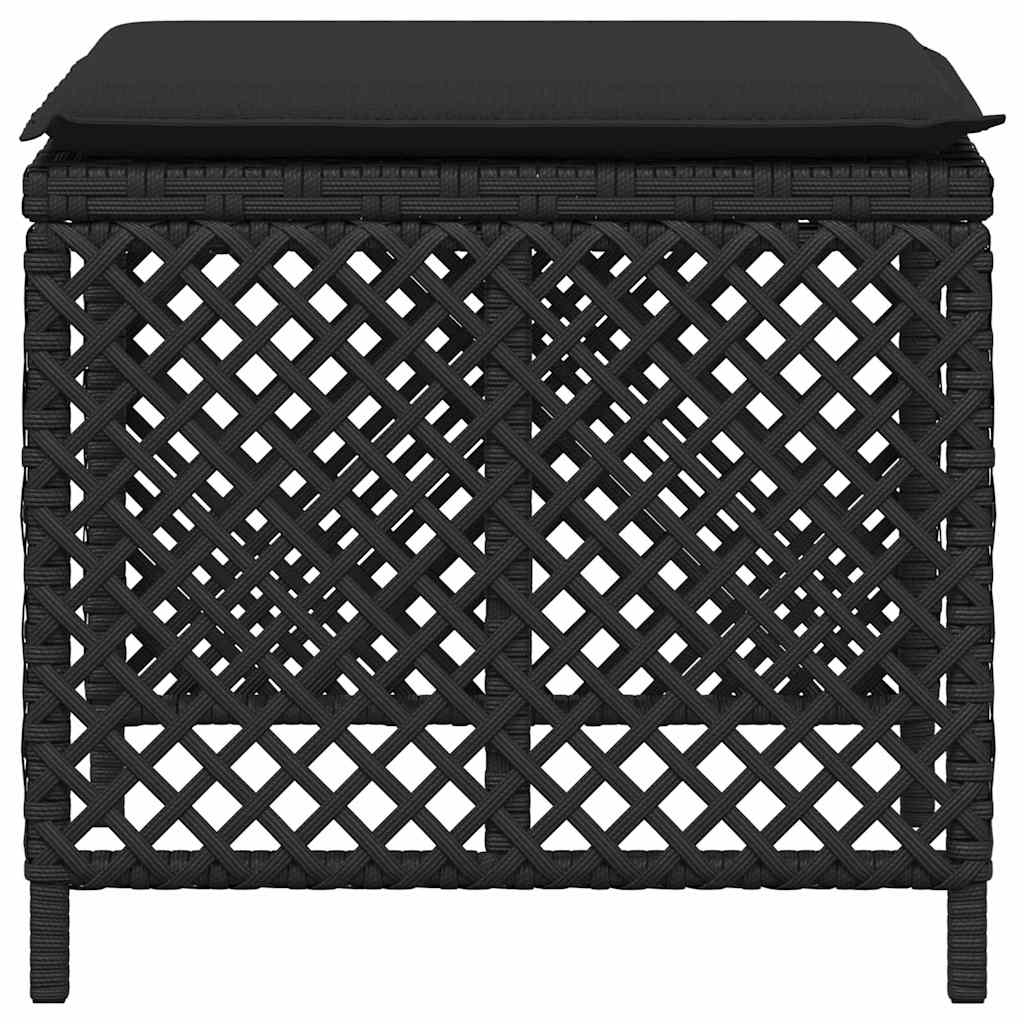 haveskammel med hynder 4 stk. 41x41x36 cm polyrattan sort