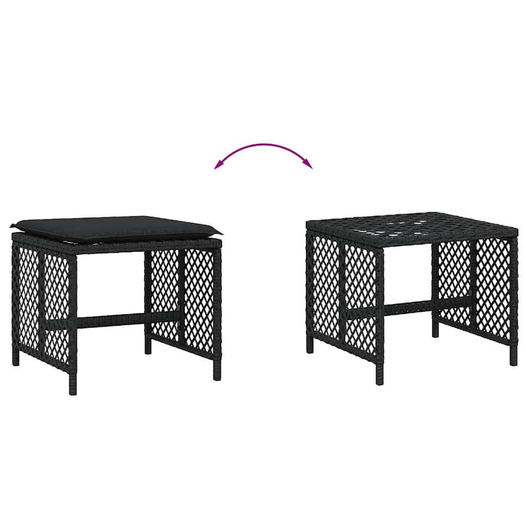 haveskammel med hynder 4 stk. 41x41x36 cm polyrattan sort