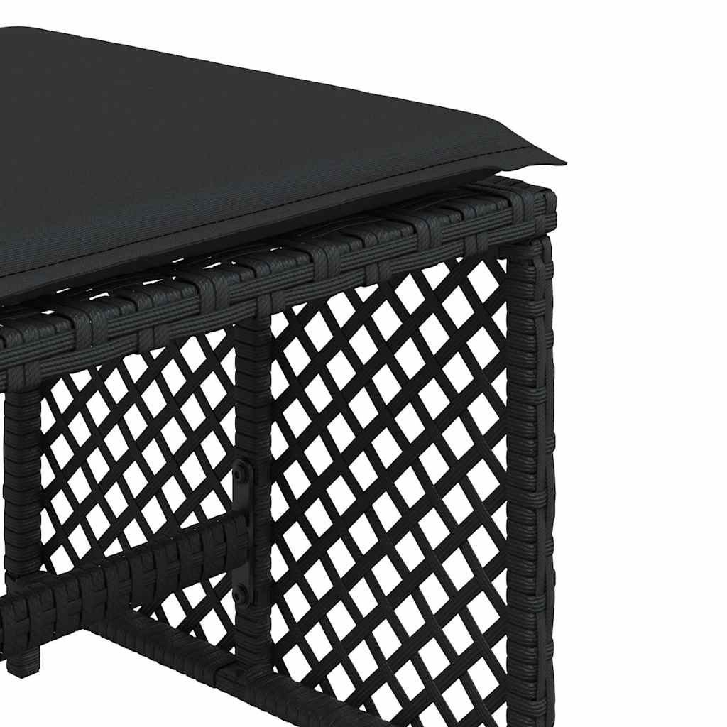 haveskammel med hynder 4 stk. 41x41x36 cm polyrattan sort