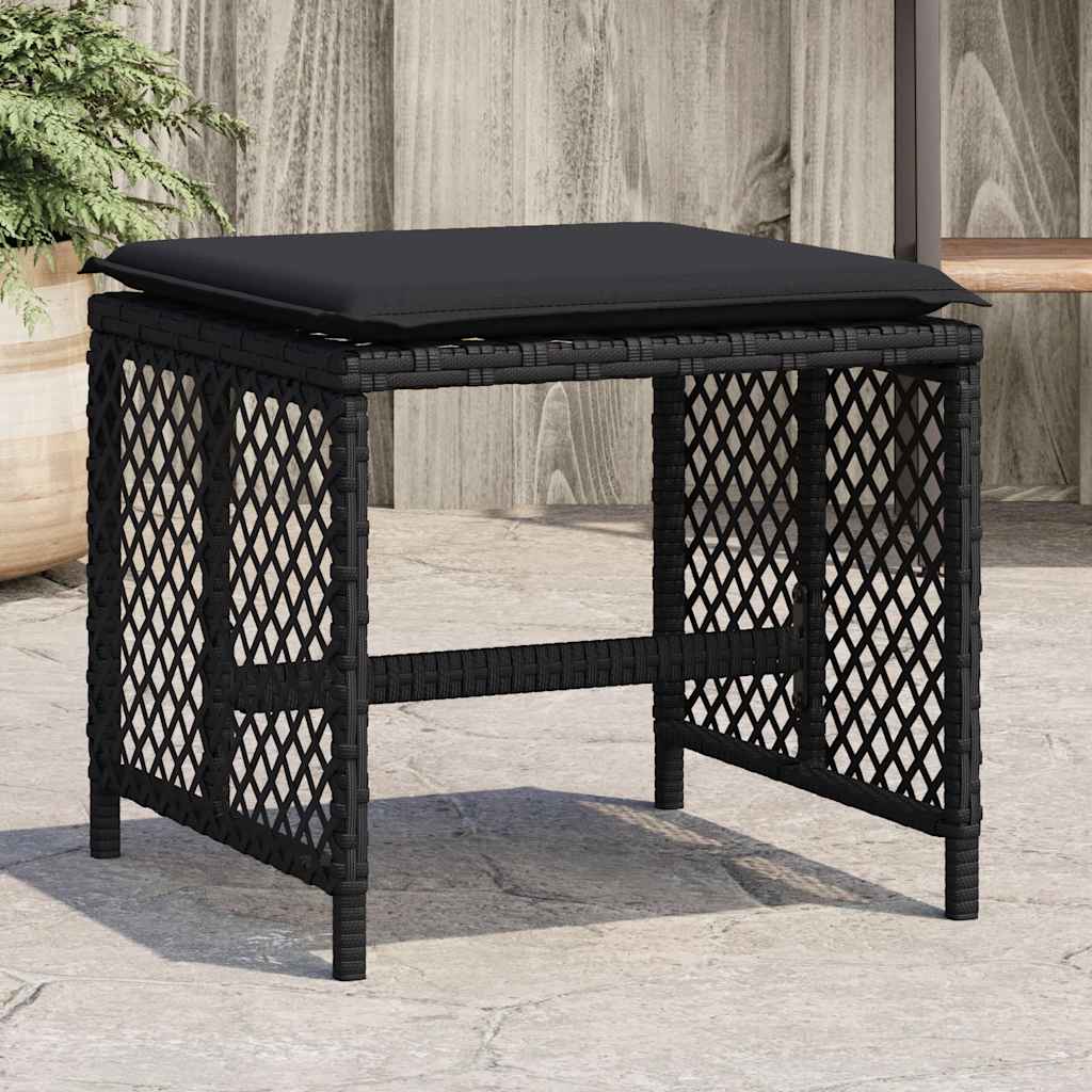 haveskammel med hynder 4 stk. 41x41x36 cm polyrattan sort