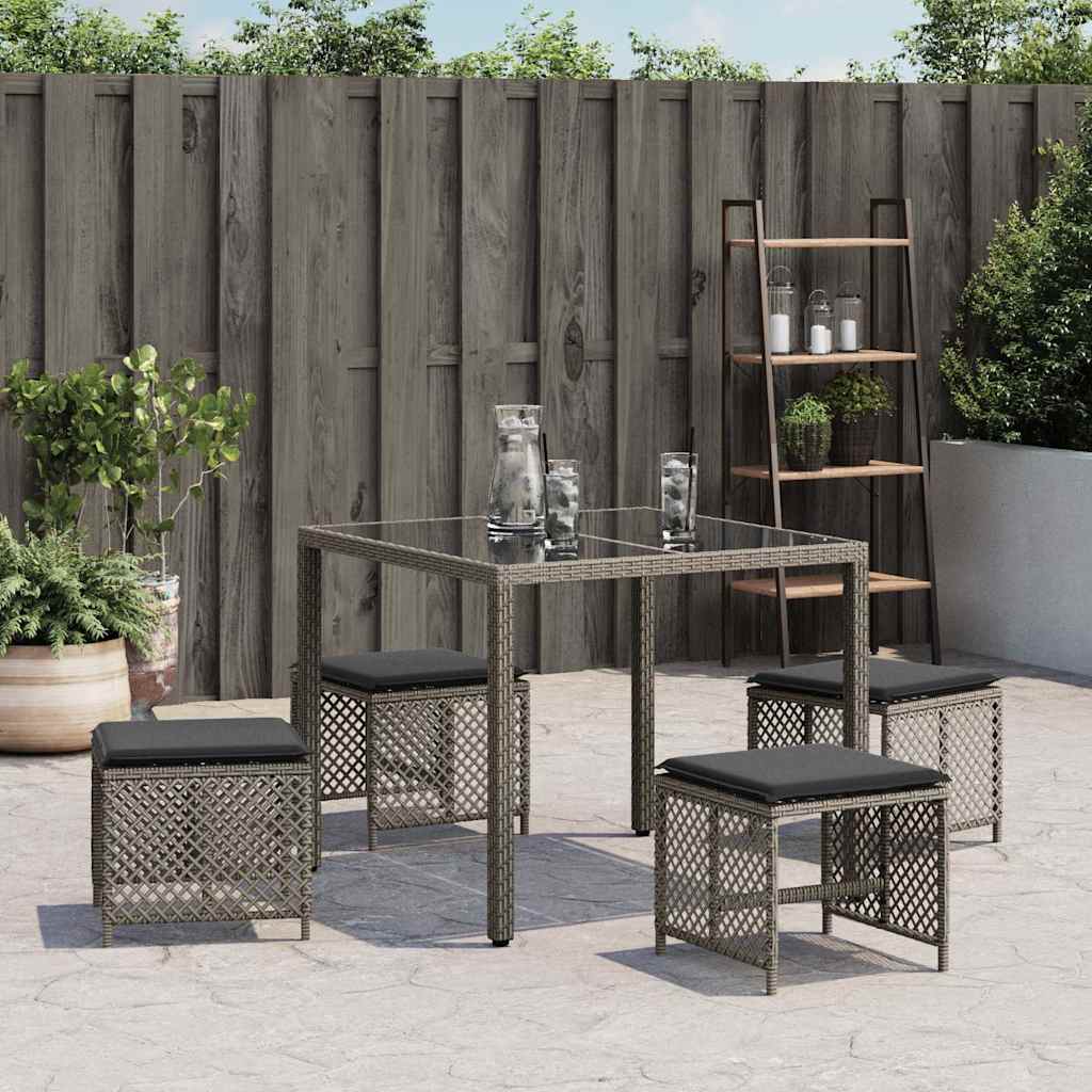 haveskamler 4 stk. med hynder 41x41x36 cm polyrattan grå